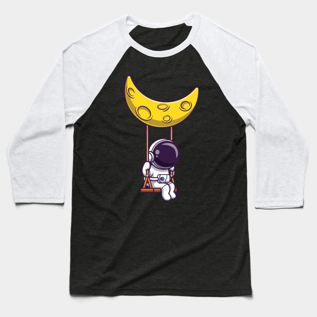 Astronaut Swing On The Moon Cartoon Baseball T-Shirt by Catalyst Labs